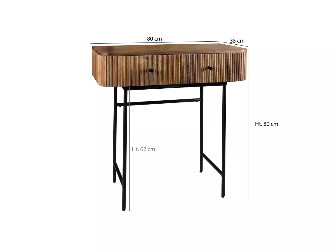 Now's Home - Console 2 Tiroirs En Bois Manguier Pied Metal Noir 80x35x80 Iquitos