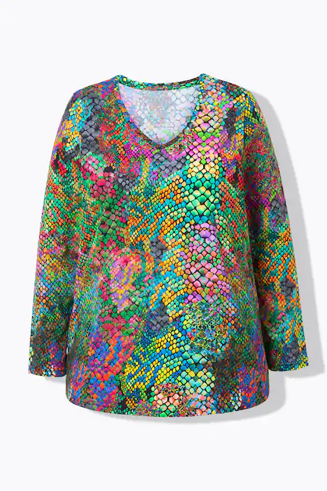 Shirt, Schlangenmuster, A-Linie, V-Ausschnitt, Langarm, dunkel weinrot