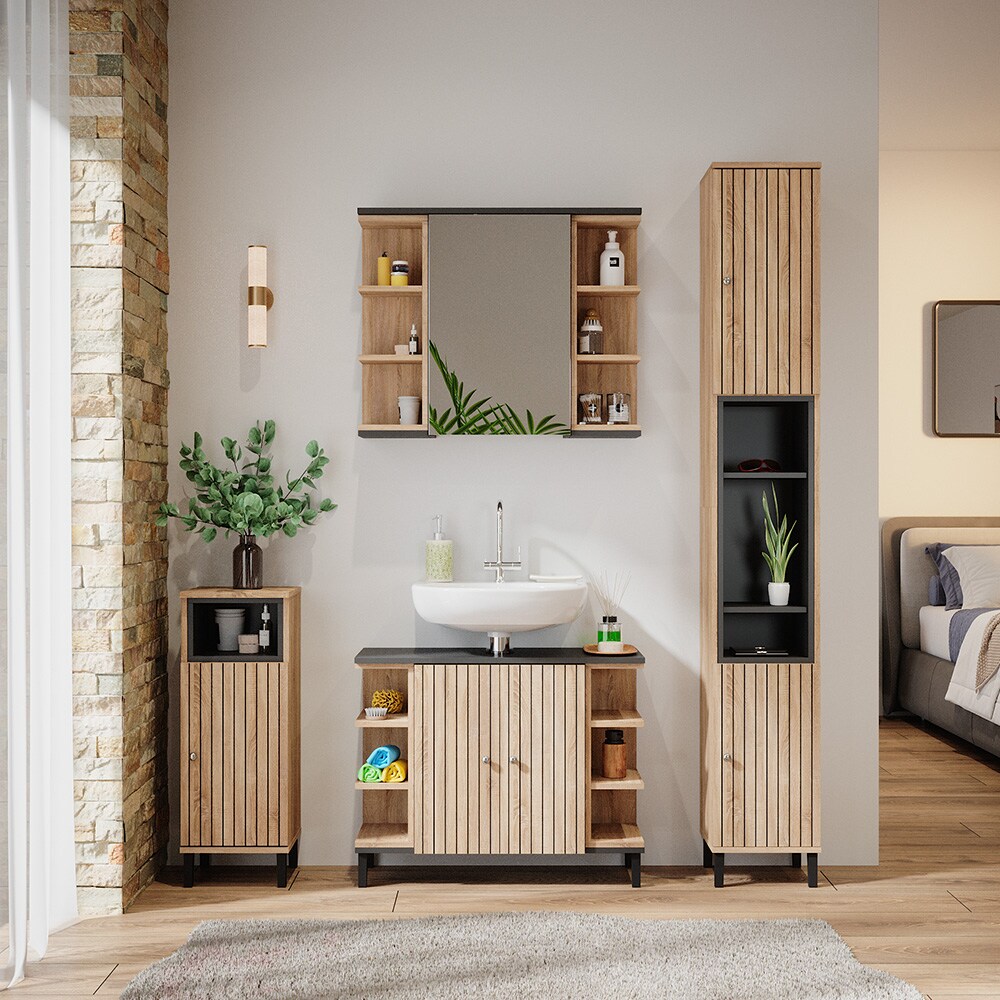 Vicco Waschtischunterschrank Aquis 79,6 x 64 cm, Sonoma Anthrazit, Badezimmer