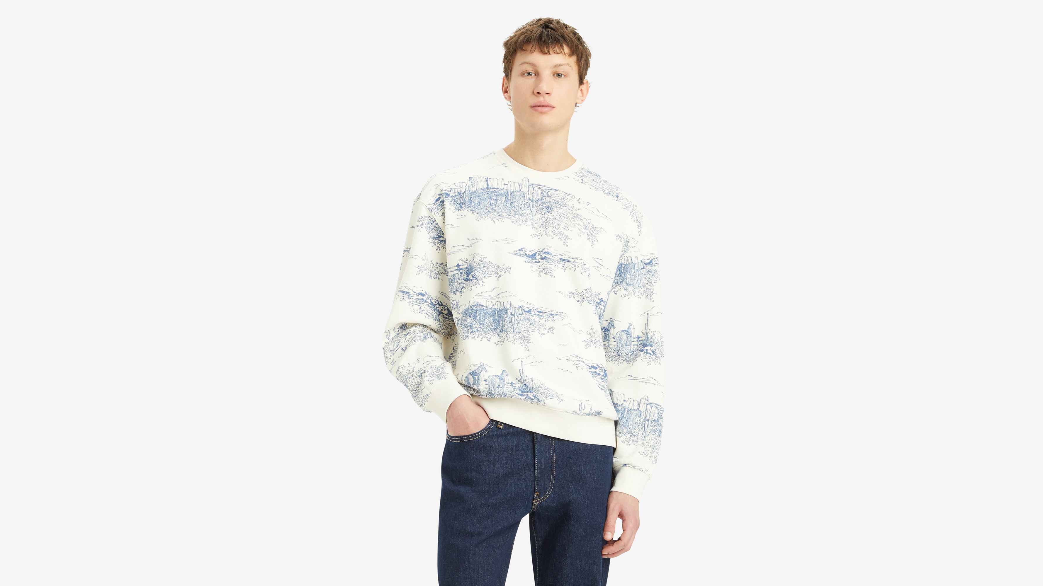 Sweat-shirt col rond graphique Relaxed - Western Toile Sunny Cream - Bleu