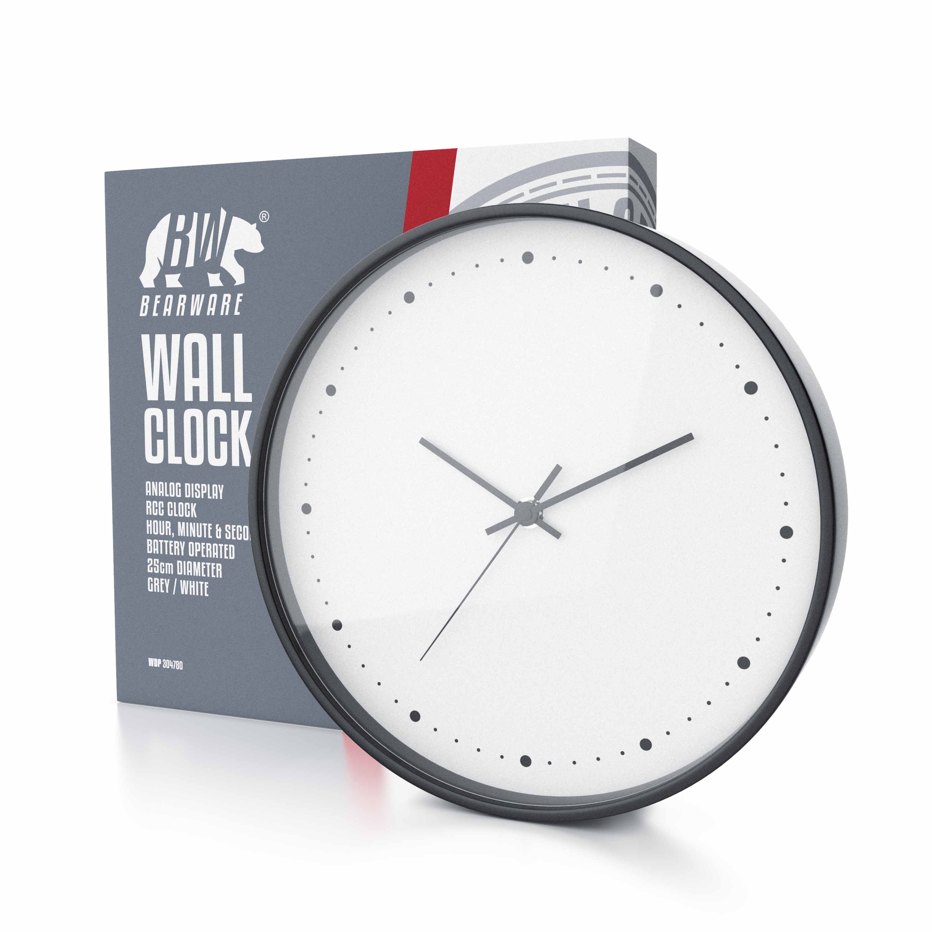 BEARWARE Wanduhr rund mit 24 cm Durchmesser Analoge Anzeige - DCF-Signal - Batteriebetrieb