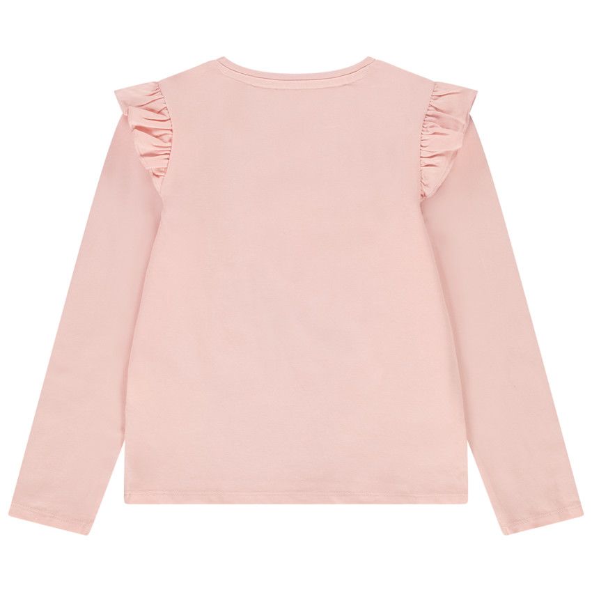 T-shirt manches longues en jersey print licorne pour fille - Rose