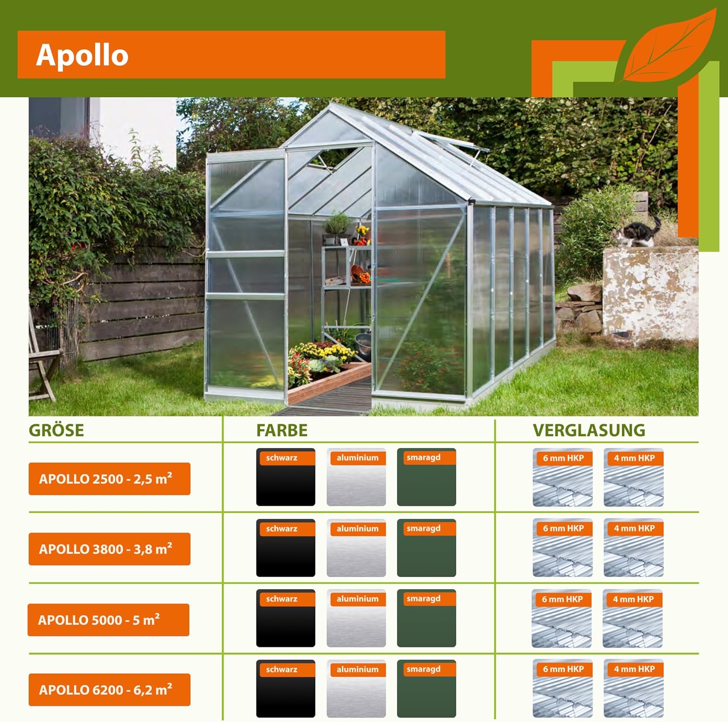 Vitavia Gewächshaus Apollo 6200', Aluminium eloxiert, 6,2 m², 4 mm HKP | Wetterfestes & stabiles Treibhaus | Perfekt für Gemüse & Pflanzen | Robust & langlebig