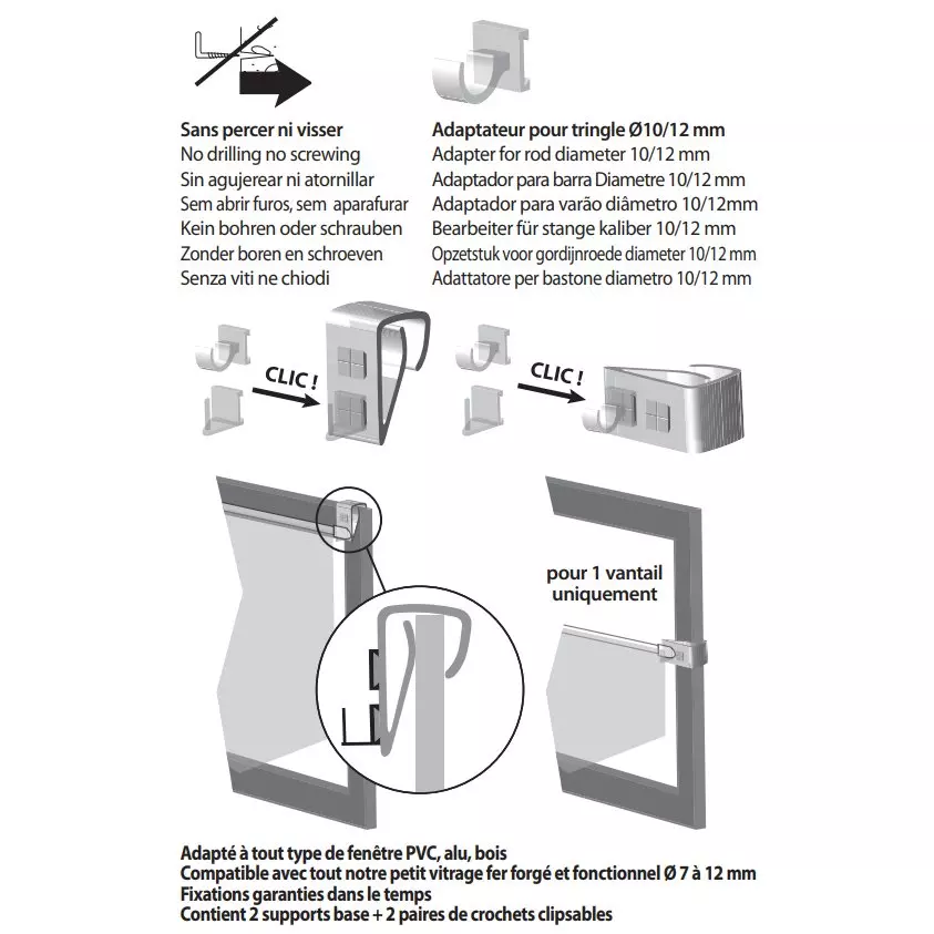 Lot de 2 supports tringle Clip Blanc
