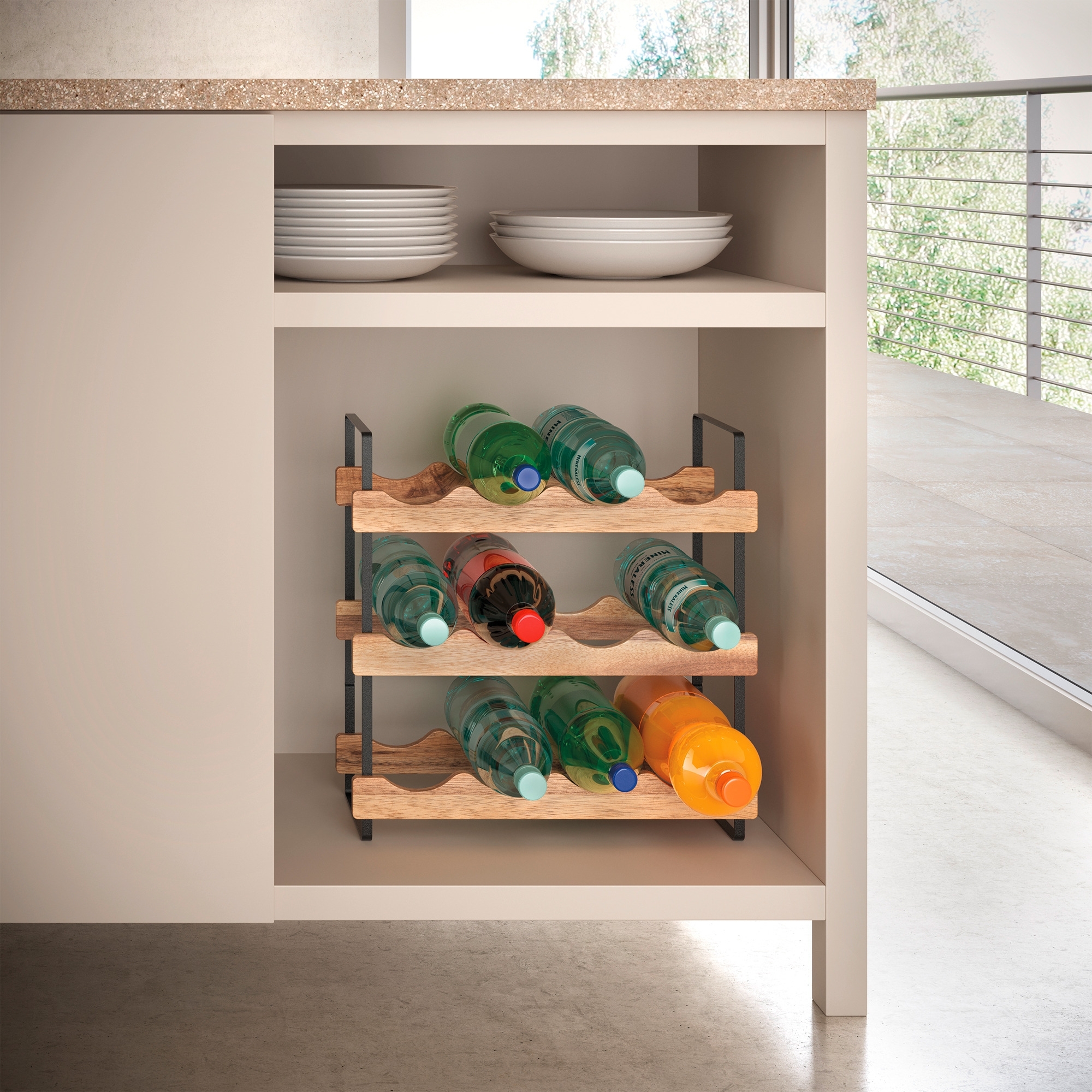 Metaltex York LAVA Flaschenregal 3-Etagen aus Akazienholz 39 x 15 x 36 cm