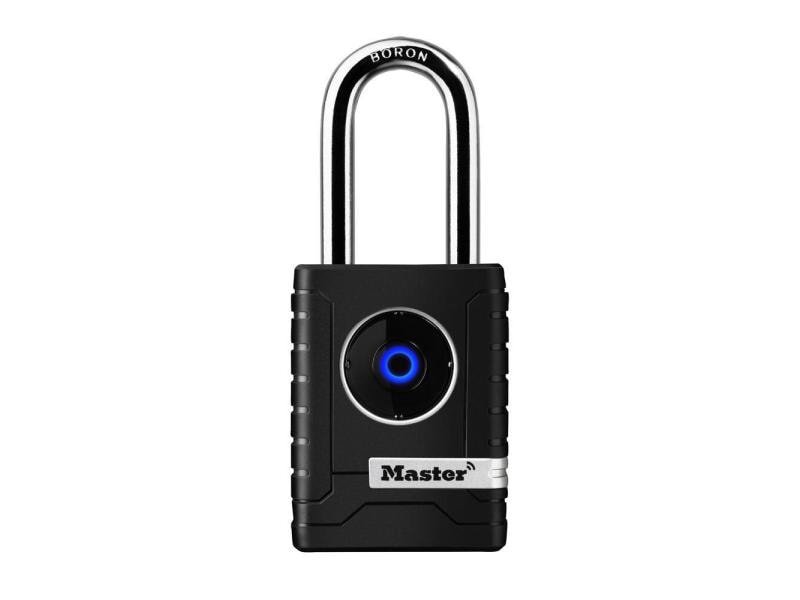 Masterlock Vorhängeschloss Bluetooth Schwarz/Silber Robustes 56 mm Bluetooth-Vorhängeschloss für Verbindung mit Smartphone