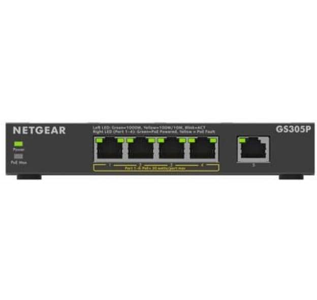 PoE Switch GS305Pv3 5 Port, PoE Budget: 63 WKompakter, lüfterloser 5-Port Gigabit PoE+ Switch für kleine Büros, IP-Kameras und VoIP-Telefone