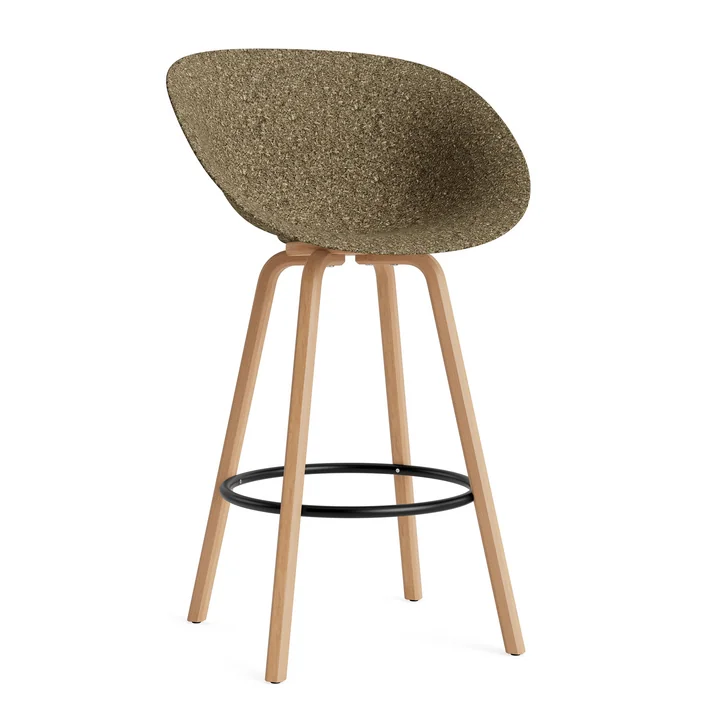 Normann Copenhagen - Mat Barstuhl mit Armlehnen 75 cm, seaweed / schwarz