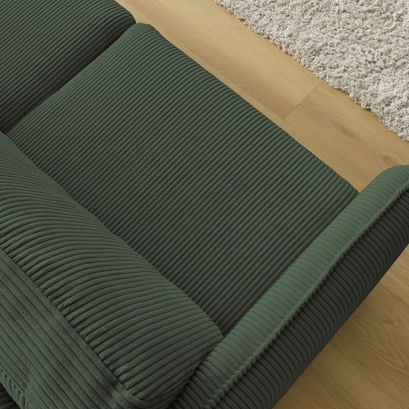 Bobochic Canapé droit convertible express en Velours côtelé 3 places Lenny vert - 178x102x89 cm