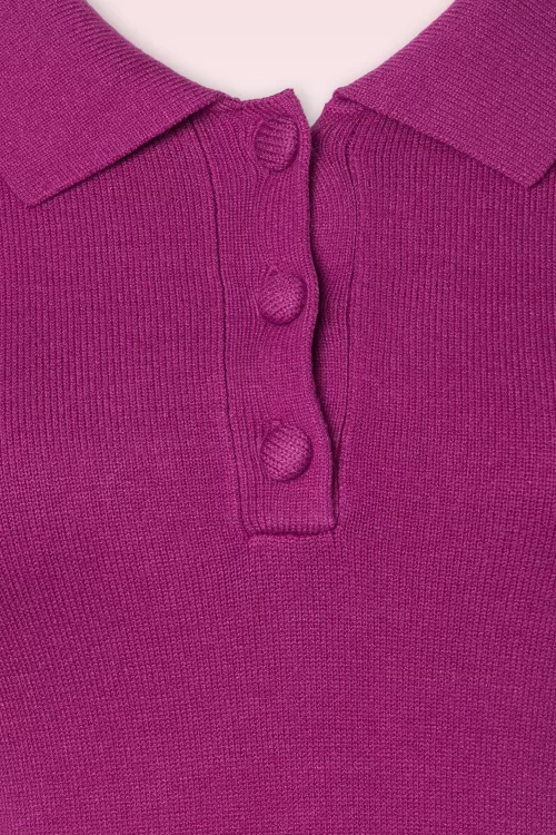 Smashed Lemon Pia polo stijl gebreide jurk in magenta