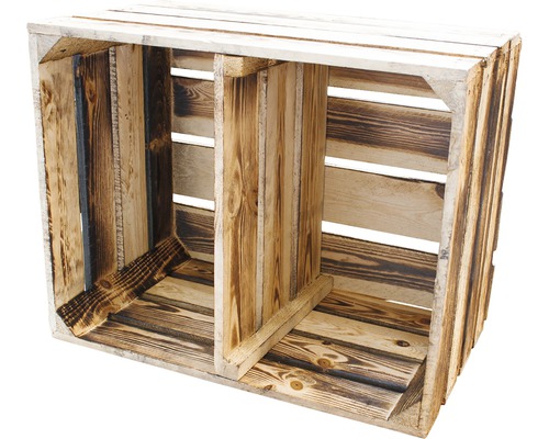 Vintage fruitkist met plank, horizontaal gevlamd, 50x40x30 cm