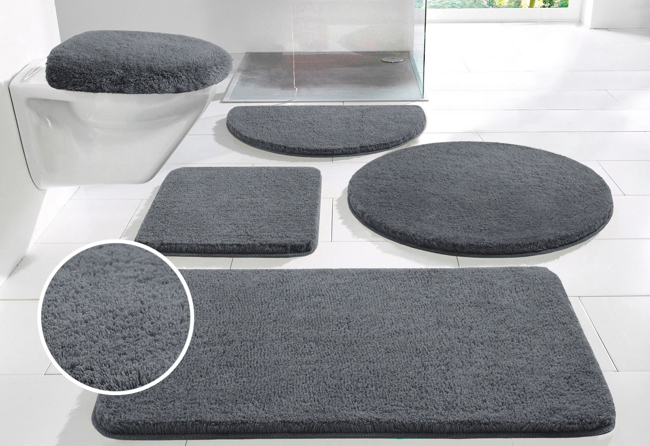 my home Badematte »Merida, Badvorleger, Badezimmer Teppich« Höhe 32 mm rutschhemmend beschichtet fussbodenheizungsgeeignet | schnell trocknend | strapazierfähig Badteppich, Uni Farben, rechteckig, rund & als 2-tlg. Set erhältlich