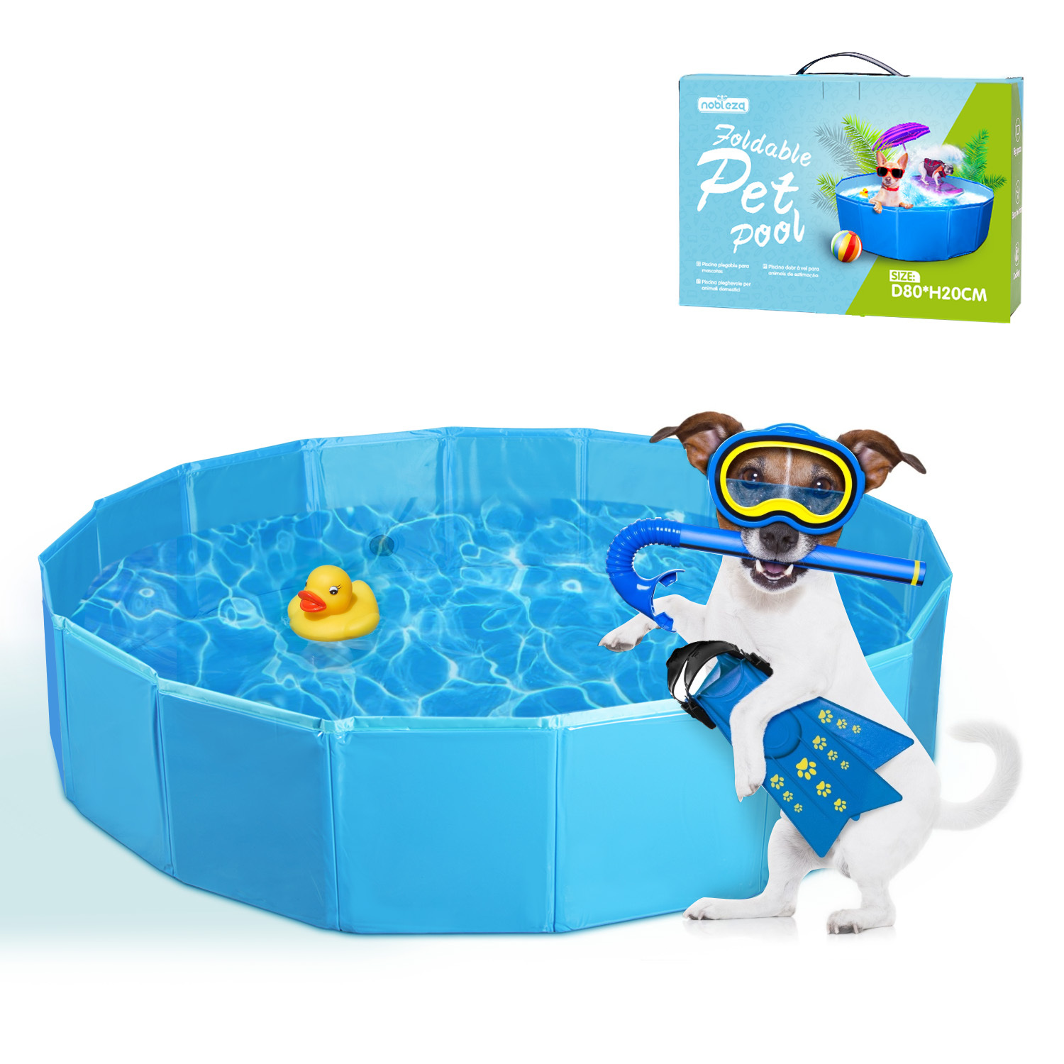 Banheira dobrável Nobleza para cães, resistente e estável, em PVC antiderrapante, adequada para uso interno e externo, azul, 80 x 20 cm.
