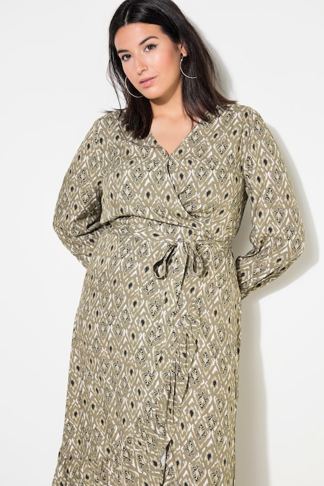 Maxikleid, A-Line, Allover-Print, Wrap-Effekt