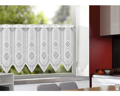 Cafégordijn met lamellenmotief, ruitpatroon, wit, 45x145 cm
