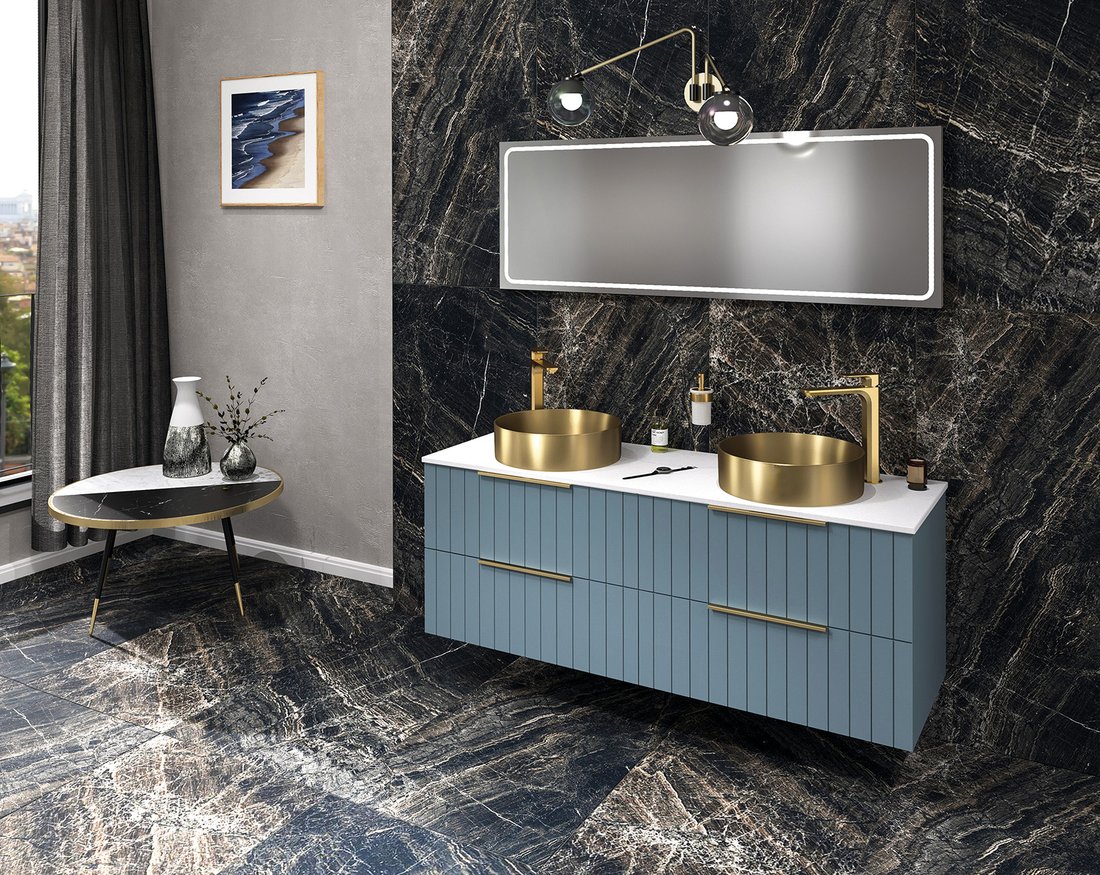 Sapho Cirasa Compact wastafel onderkast met ribbelfront 78x39x54cm blauw