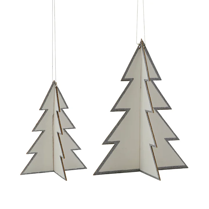 House Doctor - Threed Ornamente, weiss / silber (2er-Set)