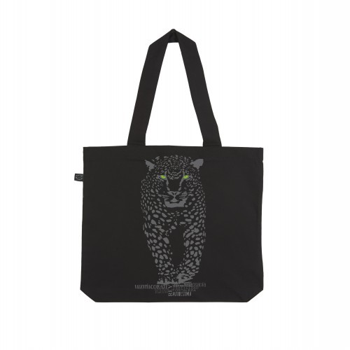 Bolsa preta com estampa de onça-pintada