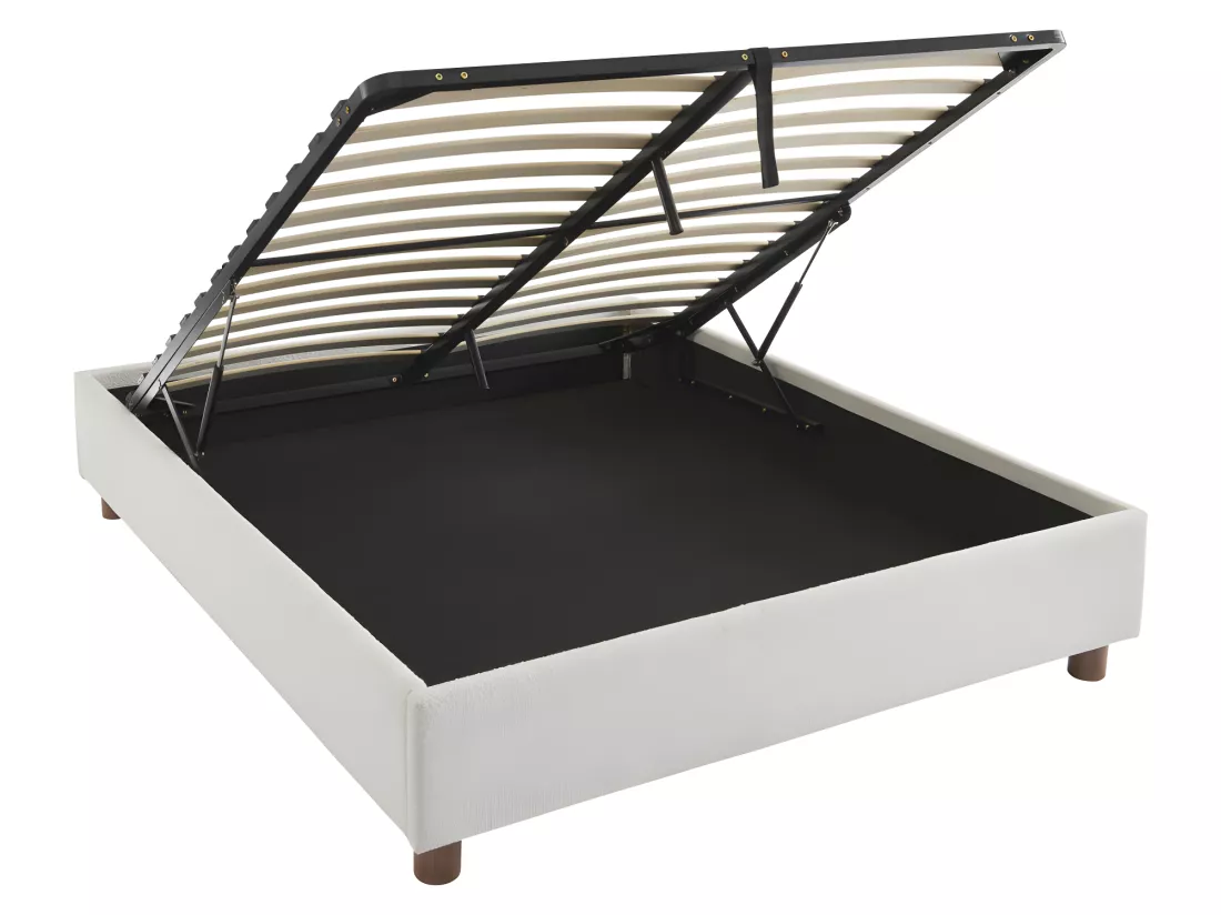Millo - Lit coffre en tissu bouclette 140x190cm - Ecru