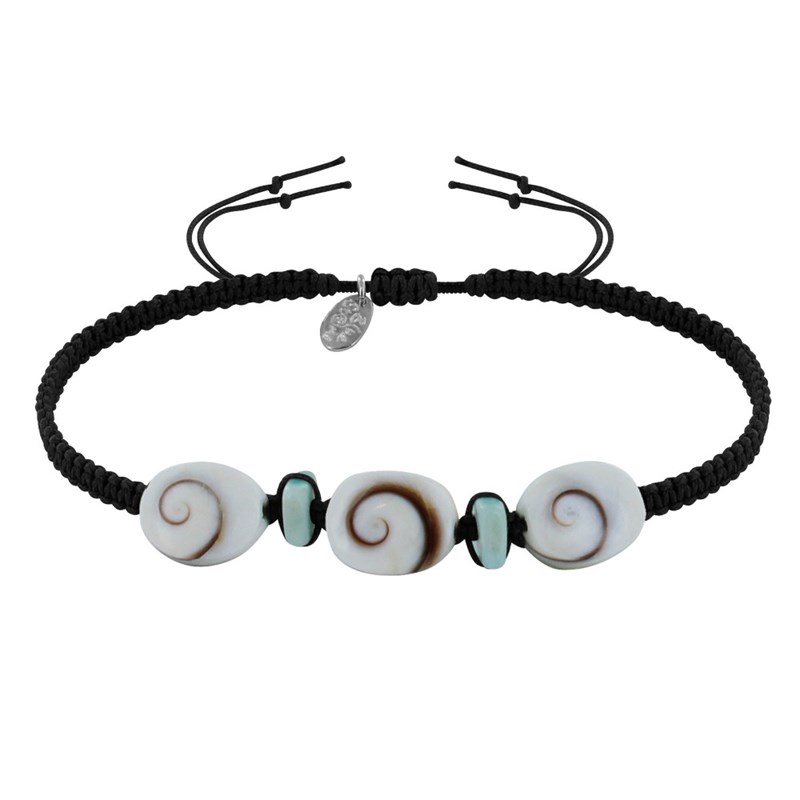 Bracelet Lien Tréssé Pavés de Larimar et Trois Oeil de Ste Lucie - Noir