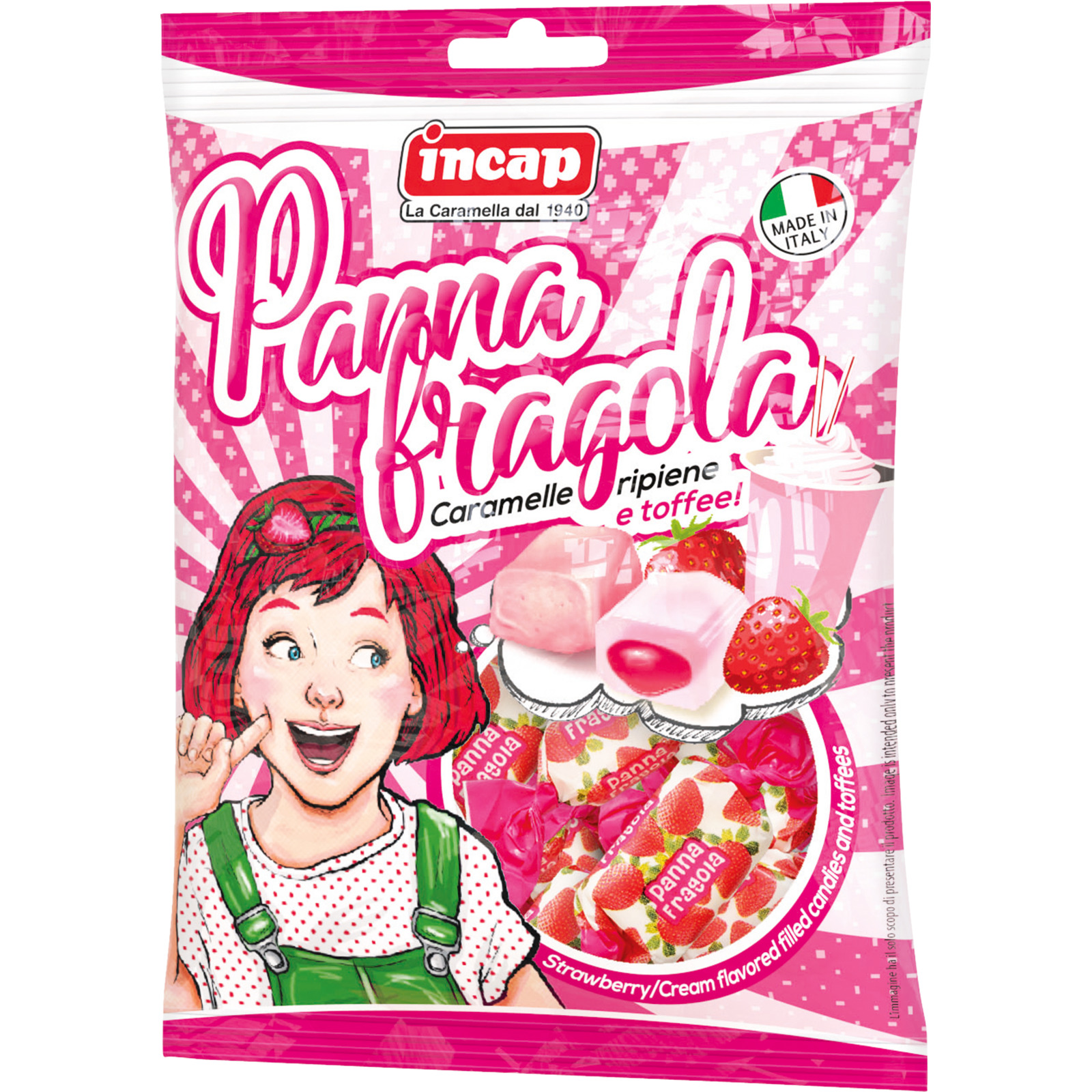 Incap gefüllte Bonbons mit Sahne- und Erdebeergeschmack 125 g