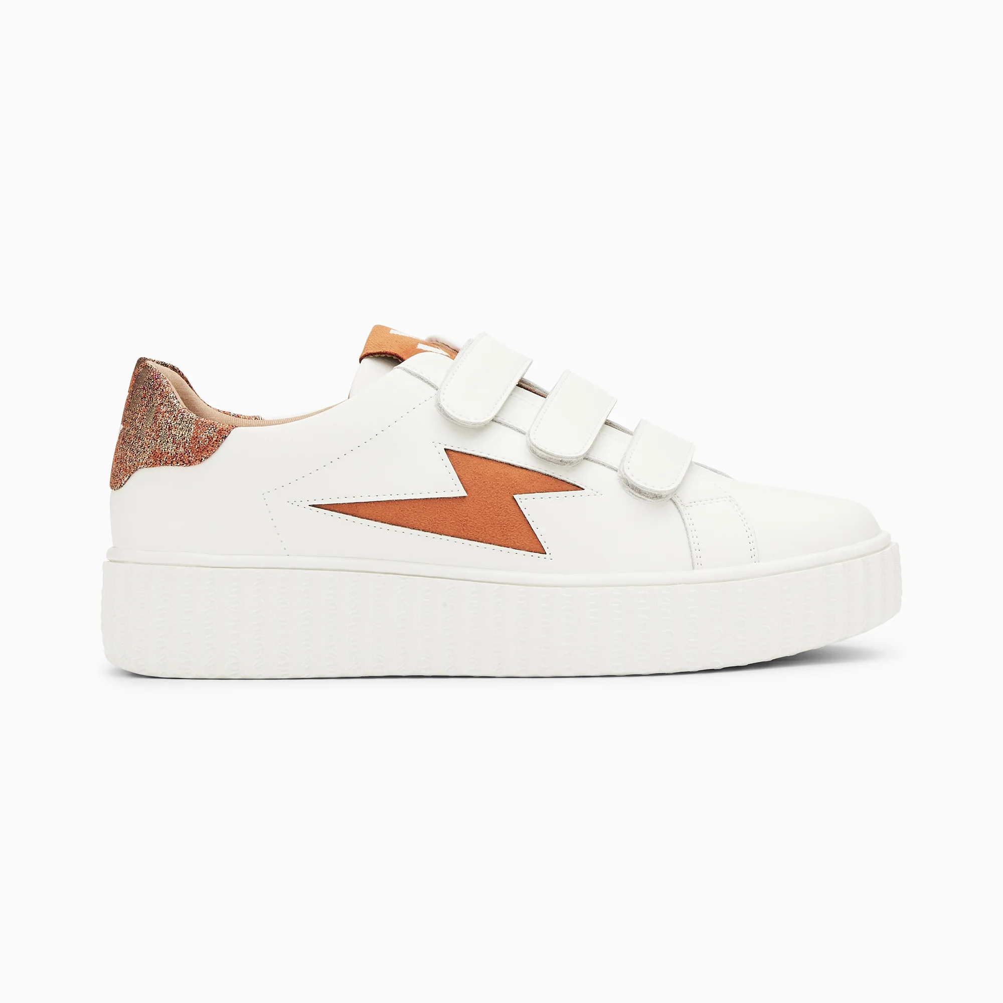 Sneakers-Baskets éclair Susan blanc et ocre à scratchs