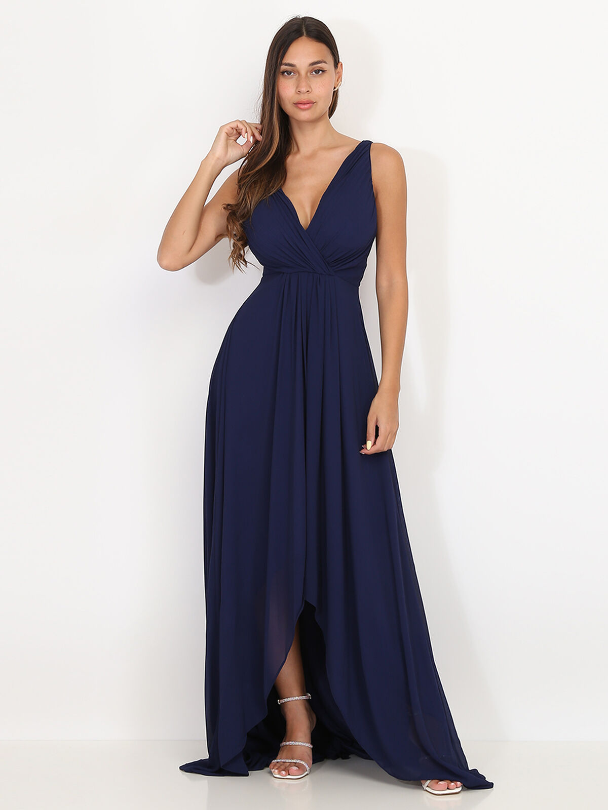 Robe longue asymétrique- Bleu marine