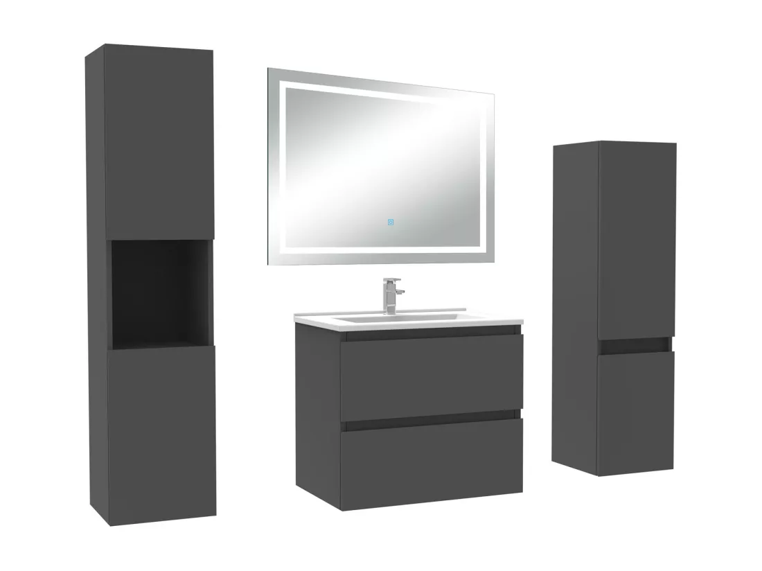 Ensemble meuble Salle de Bain 60cm avec colonne et miroir lumineux 3 couleurs Anthracite