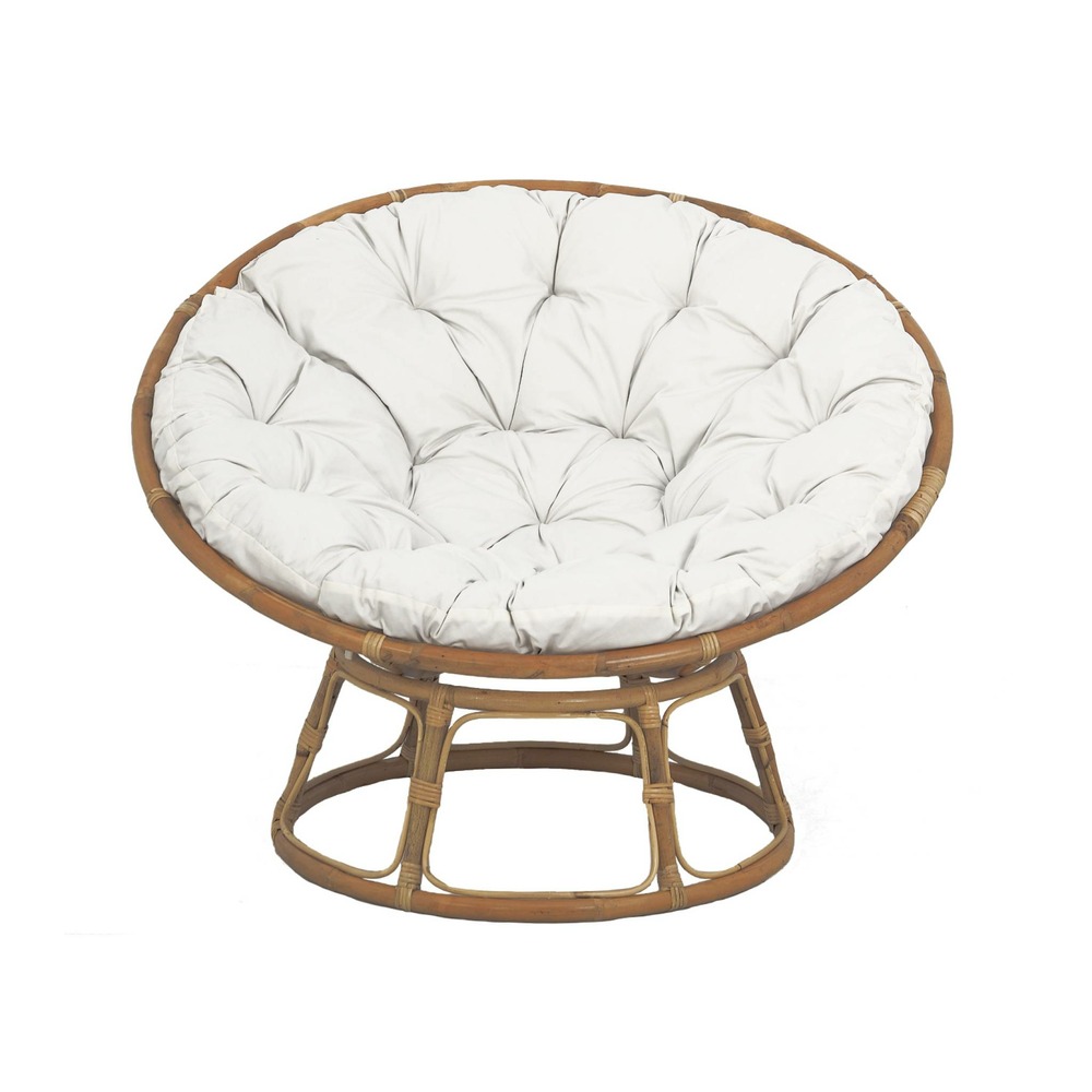 Fauteuil papasan en rotin avec coussin blanc ø113cm