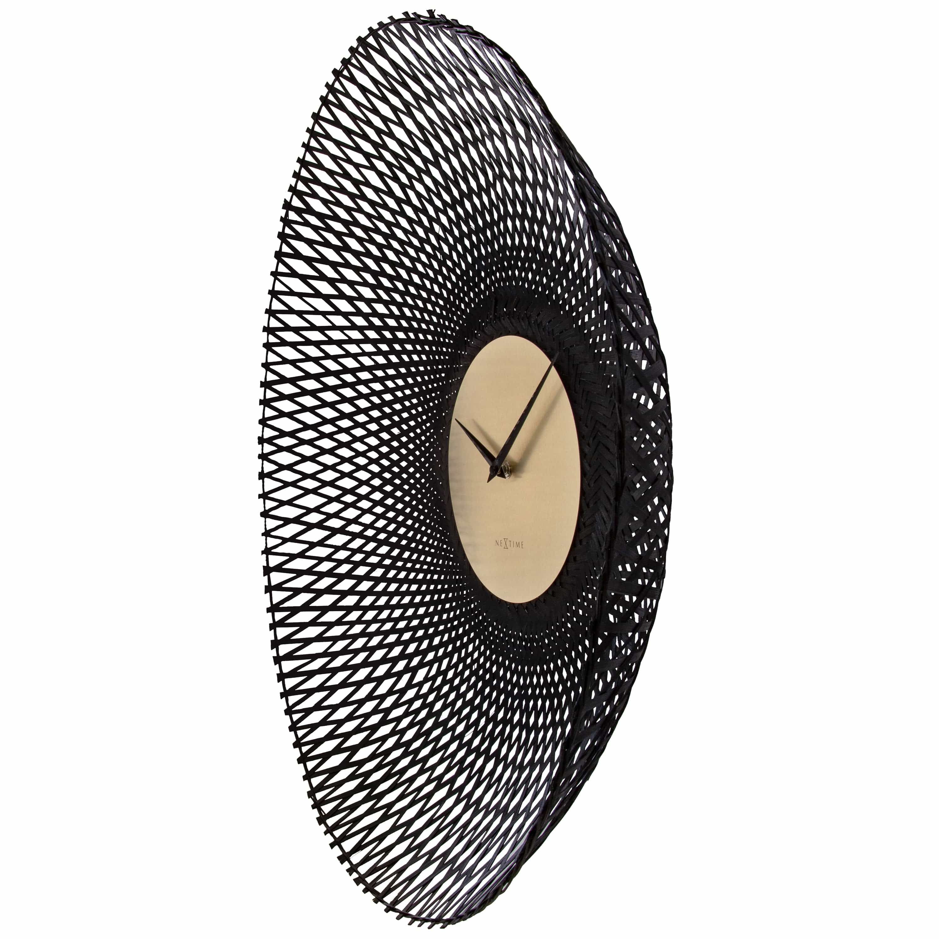 NeXtime - Wandklok 60 cm - Stille - Zwart - Bamboe - NeXtime 'Vortex'