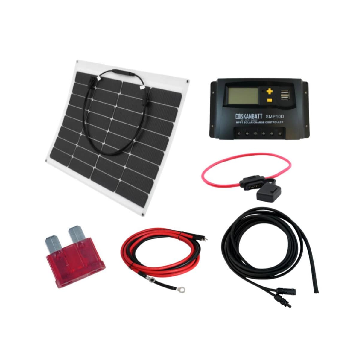 SKANBATT Solcellepakke Liten 12V Båt Fleksibel 55W m/10A PWM Regulator