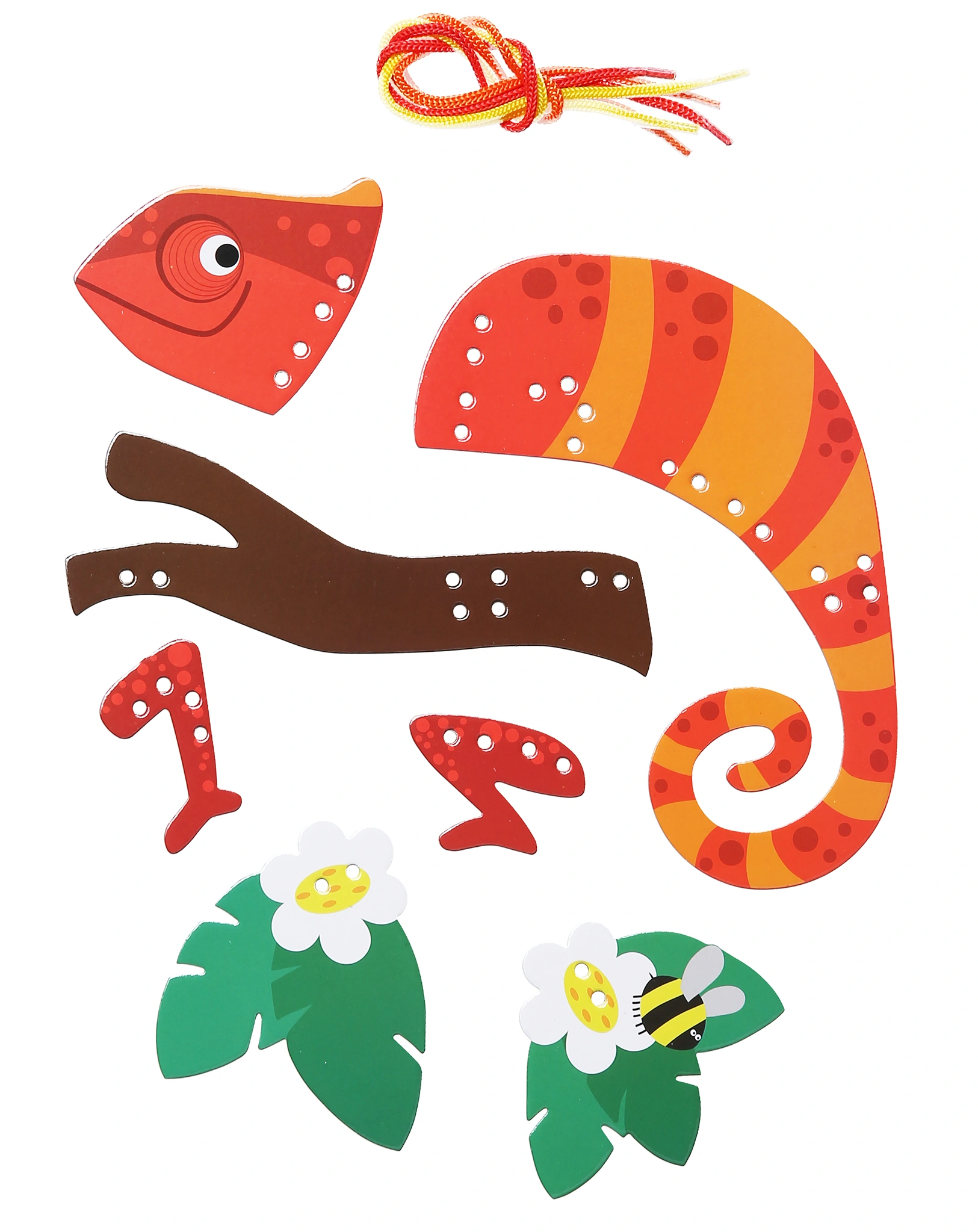 Schnürsenkel-Puzzle DINO & CHAMÄLEON aus Papier