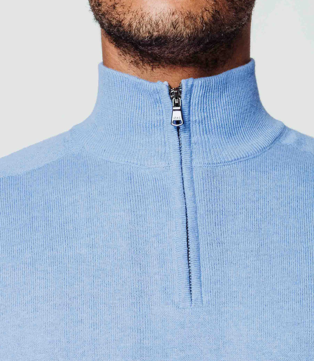 Pull col zippé bleu ciel