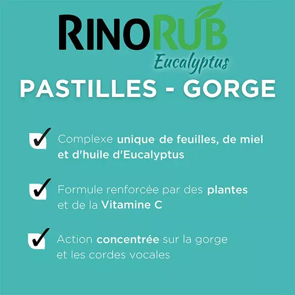 Pastilhas para garganta e tosse Forté Pharma RinoRub com eucalipto e hortelã-pimenta, 20 comprimidos