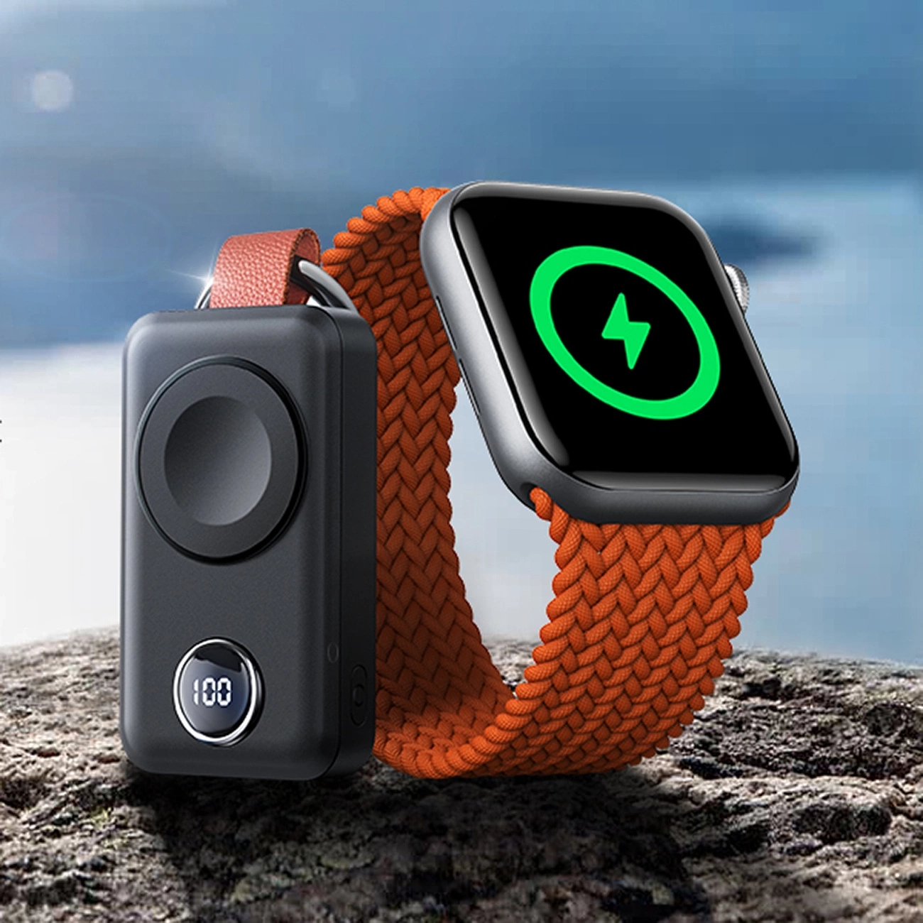 (5V/1A) 2000mAh Powerbank Ladegerät mit Schlüsselanhänger für Apple Watch (WQW01) - Schwarz