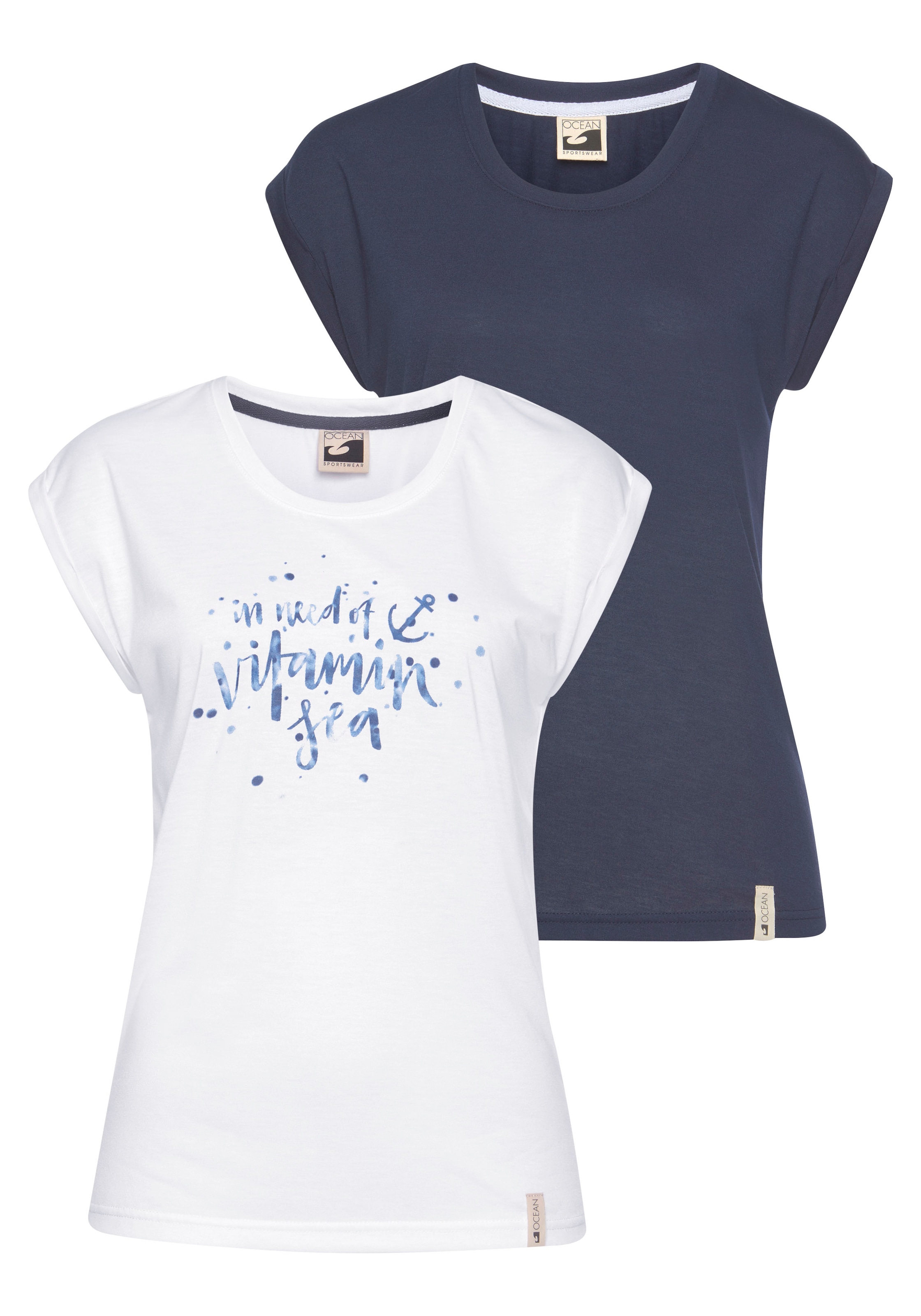 Ocean Sportswear T-Shirt, 2 Stk. Kurzarm mit Aufschlag,  lässiger Schnitt,  mit Logodruck