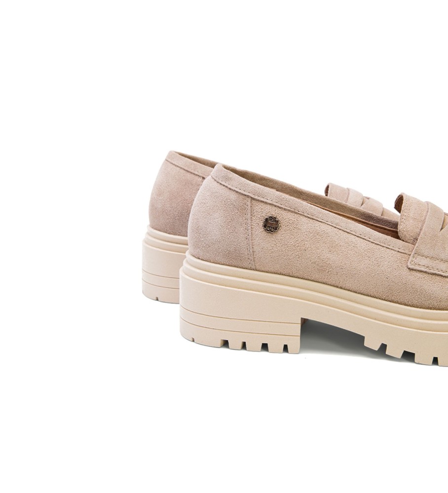 Mocassins Porronet Selma em couro bege - Altura do salto: 5 cm -