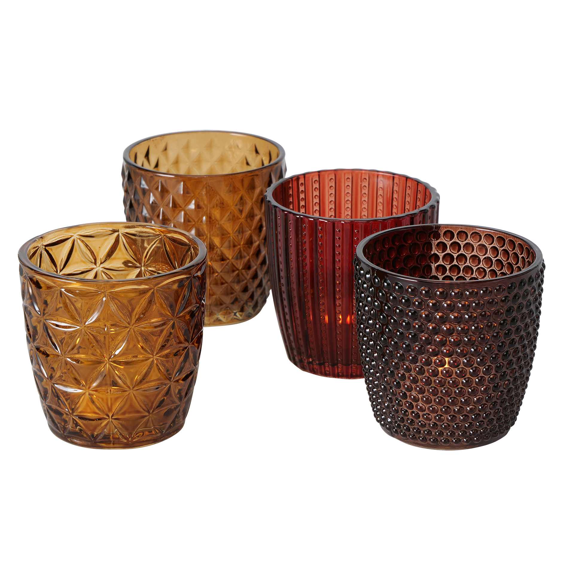 4-teiliges Windlichtset - dunkelrot-dunkelrosa-rot