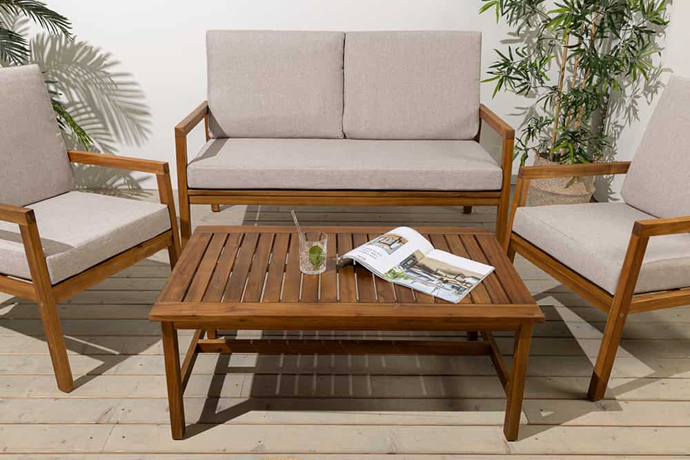 Outdoor Garten-Sitzgruppe BALI 110cm natur honey finish Akazie Massivholz wetterfest