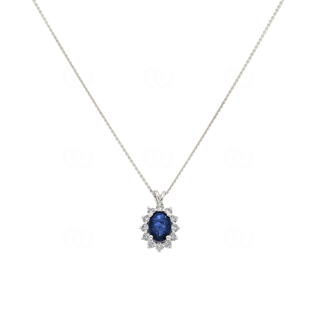 Collier 750/18 K Weissgold mit Diamanten 0.28 ct H/si & Saphir 0.92 ct