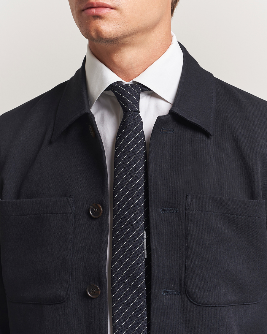 Thom Browne Pinstripe Wool Tie Navy
