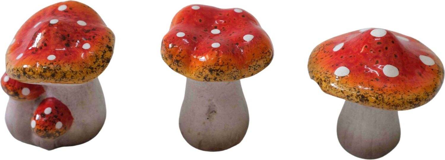 Intratuin tuinbeeld paddenstoelen rood / wit 6 x 7 x 8 cm 3 stuks
