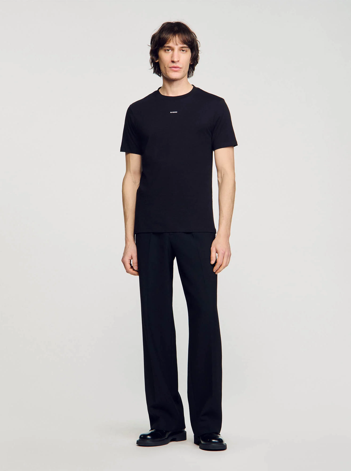 Tee-shirt droit col rond en coton | Noir