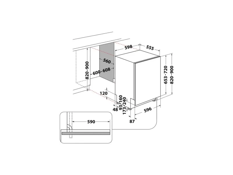 WHIRLPOOL WIC 3C26 F - Opvaskemaskine - Sølv