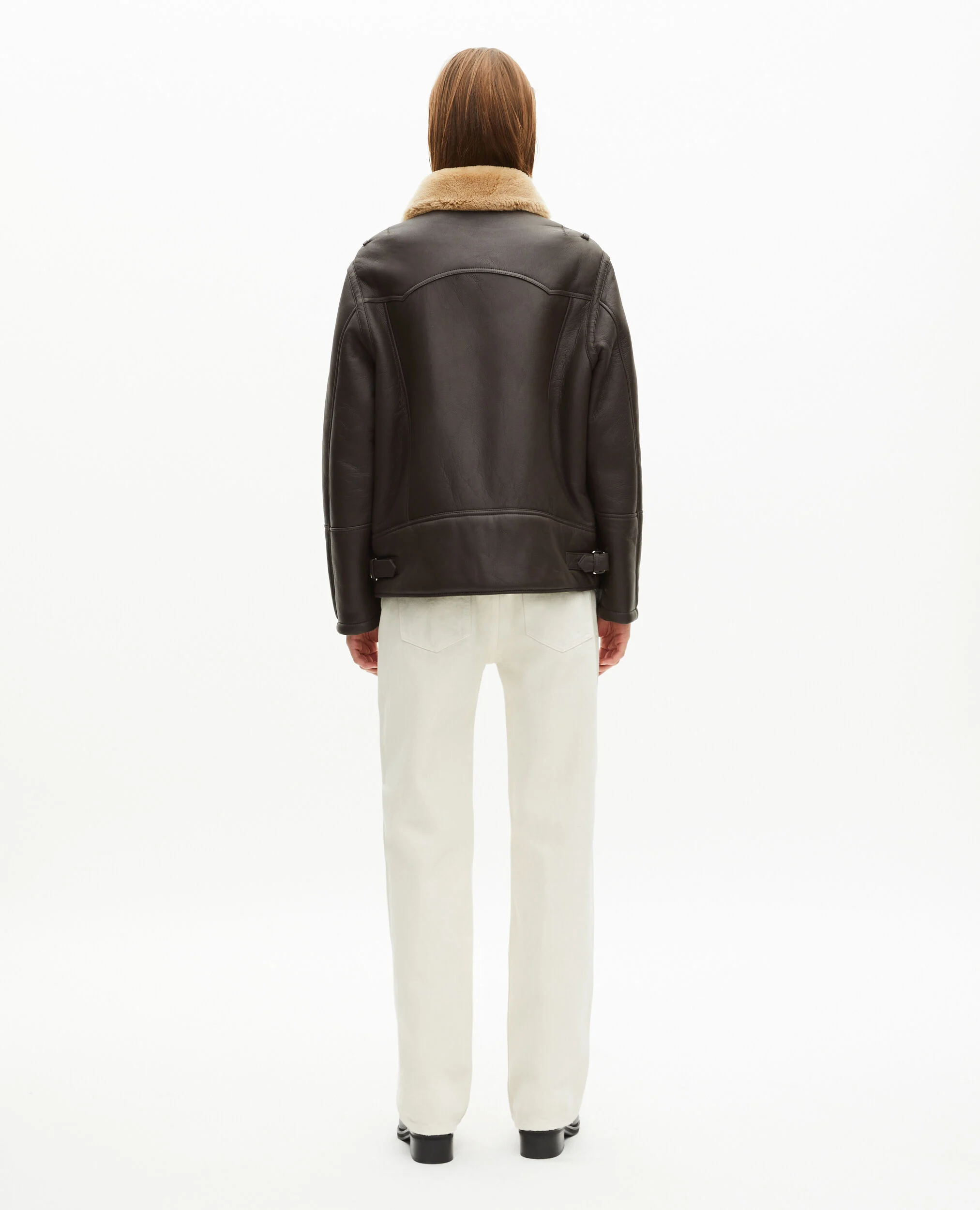 Peau lainée courte col sherpa marron