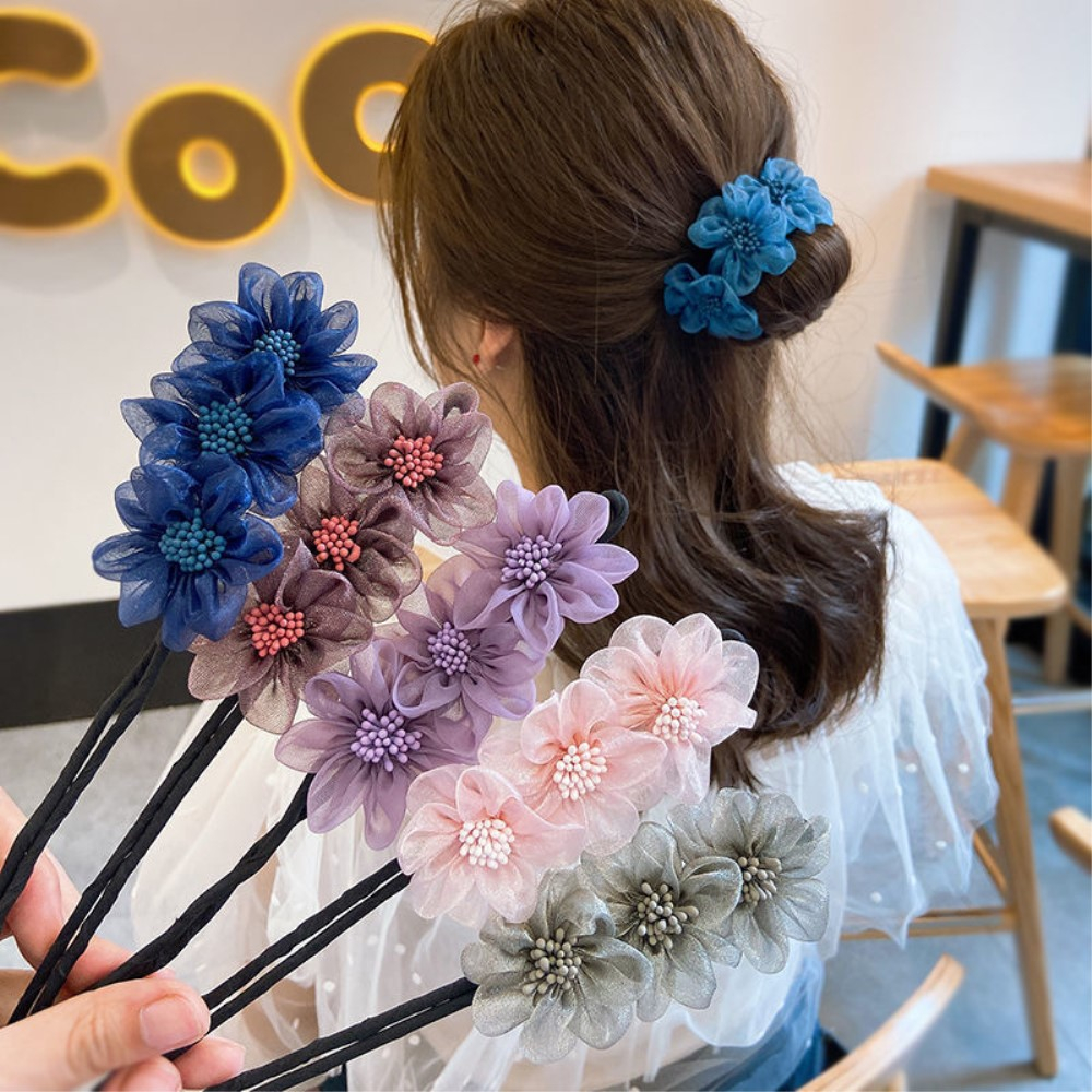(33cm) Frisur Dutt Hilfe Styling Haargummi Bun Maker mit Blumen - Rosa