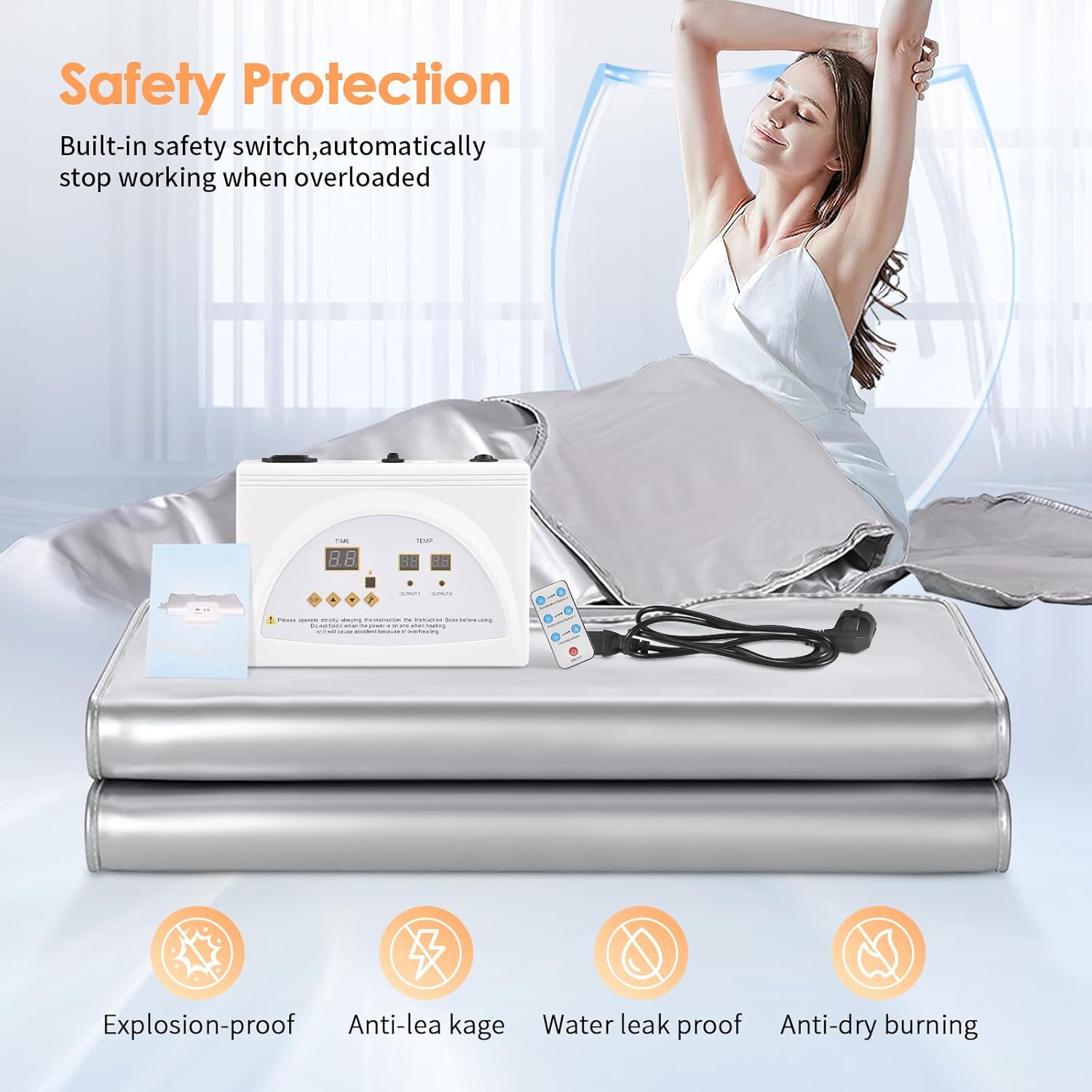 Infrared Sauna Blanket, MINENICE 2 Zone Infrarot Saunadecke mit Abnehmbaren Ärmeln Ferninfrarot Oxford Sauna-Heizdecke Professionel Detox Therapie Tragbare Sauna Decke mit Fernbedienung,Silber