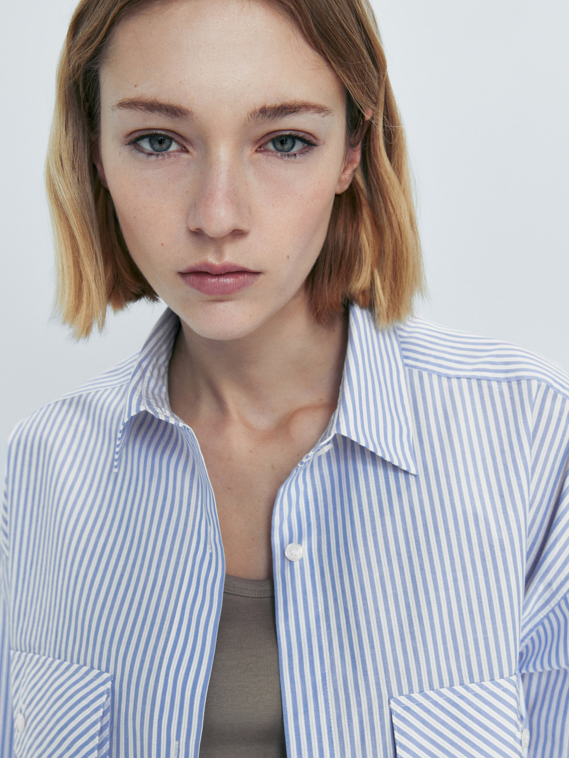 Camisa Popeline Rayas Bolsillos - AZUL CLARO