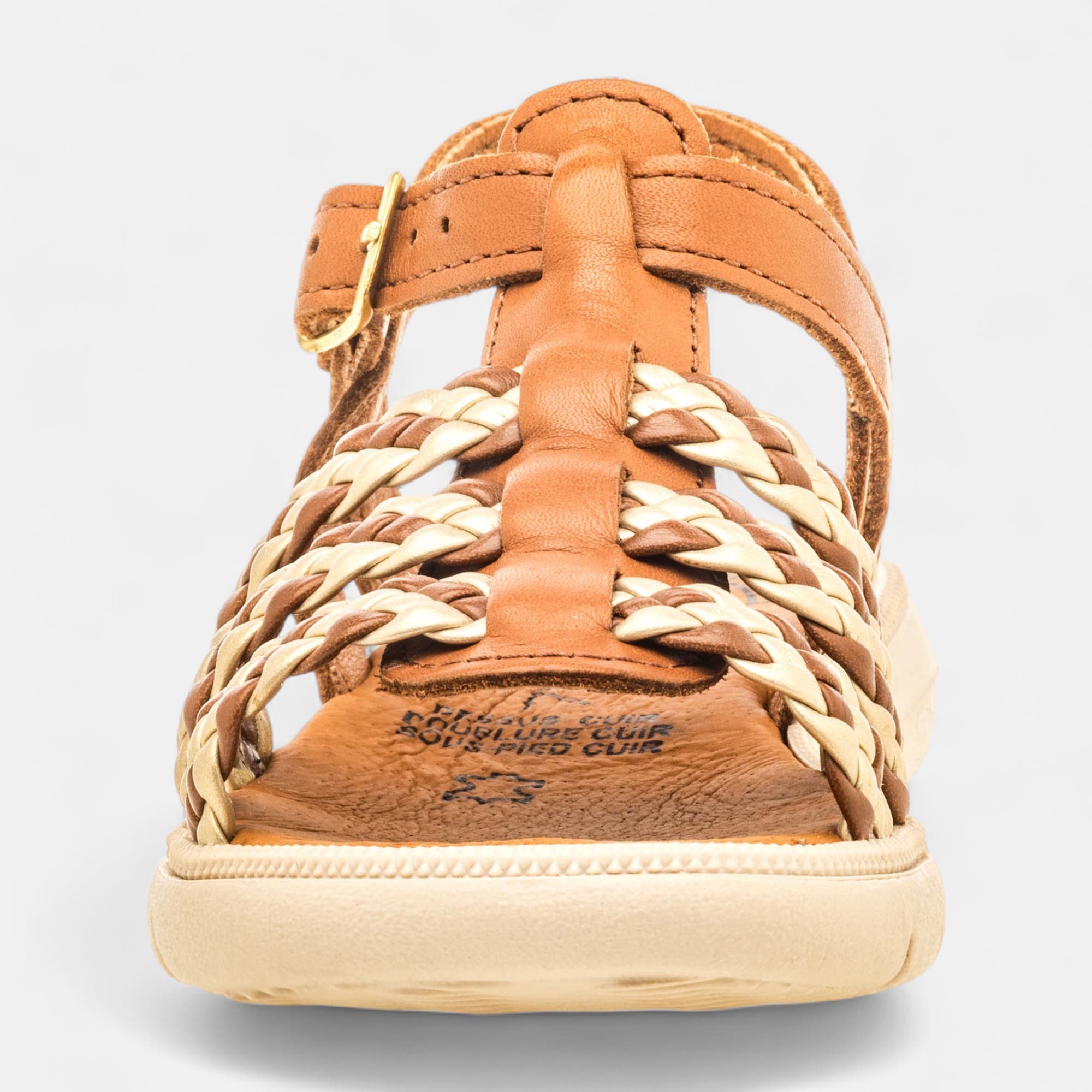 Nu-pieds Fille en cuir cognac