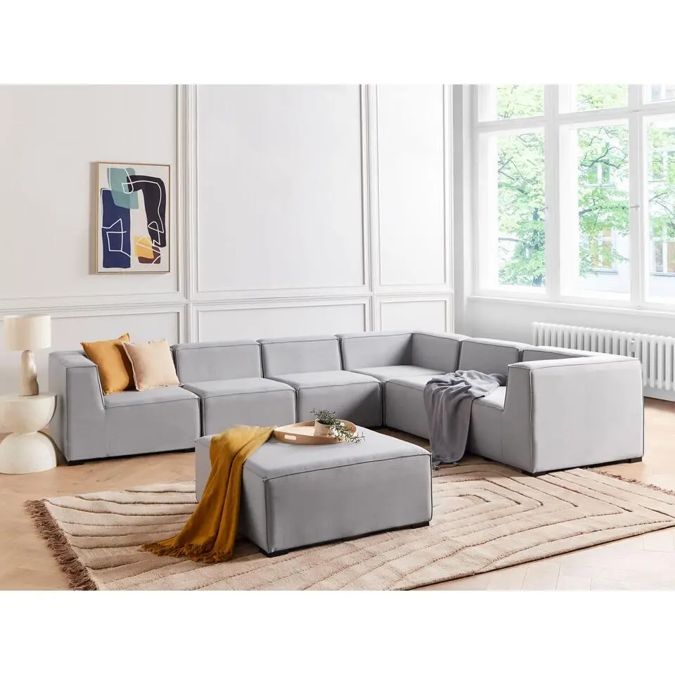 AREZZO - Loungeset voor 7 - Linkszijdig - Lichtgrijs - Polyester
